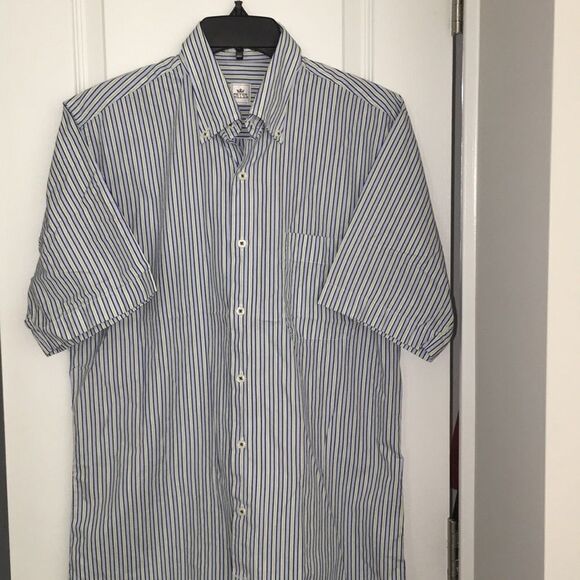 Peter Millar SS Blue Lime Green Stripe Shirt M - Picture 1 of 3